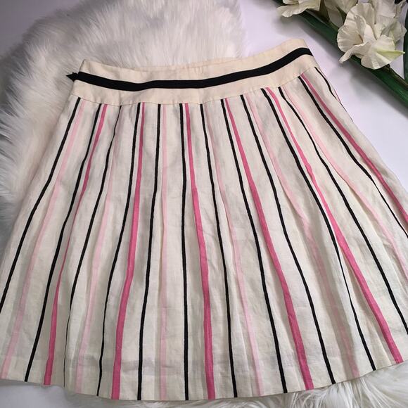 Ann Taylor LOFT Pleated 100%  LINEN Womens Size 8 Skirt Preppy Pink Black White - Picture 3 of 13